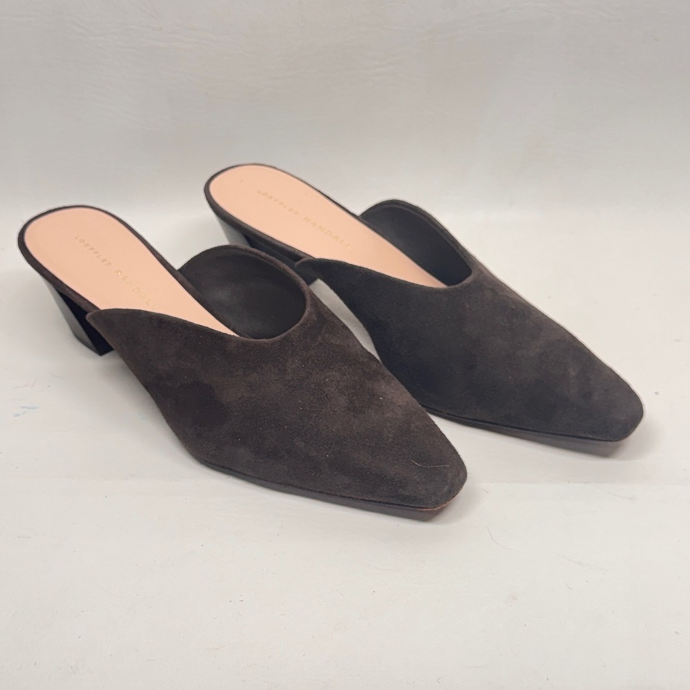Loeffler Randall Brown Suede Pointed Toe Mules Block Heel Vero Cuoro Size 9 B